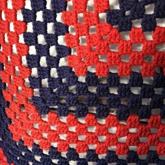 VTG Hand Crafted Crocheted Afghan Blanket Throw Blue Red  61” x 46” - Picture 5 of 5